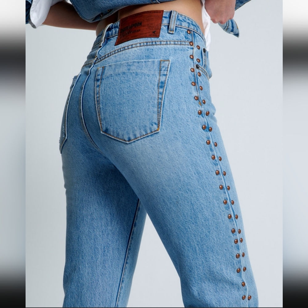 One Teaspoon Studded Jeans High Waist Awesome Baggies Siz 26 Blue Ocean Wash NWT